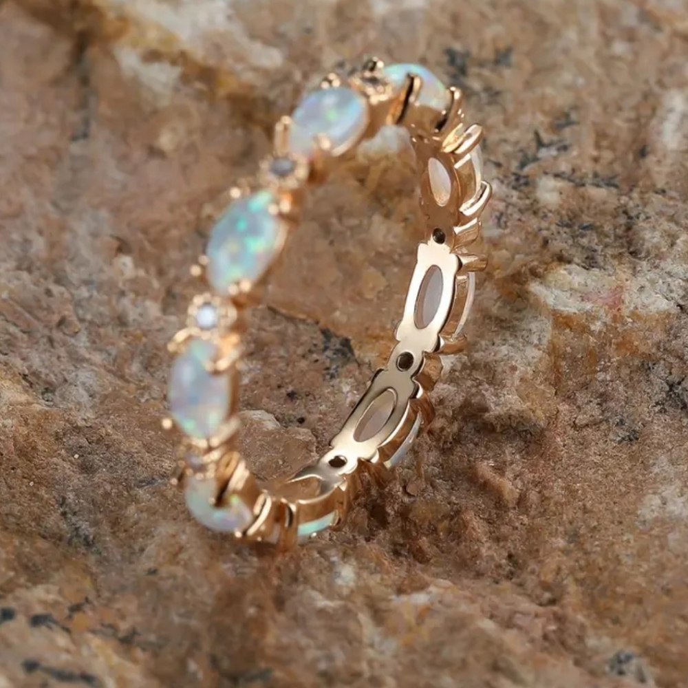 Blue rainbow opal ring band